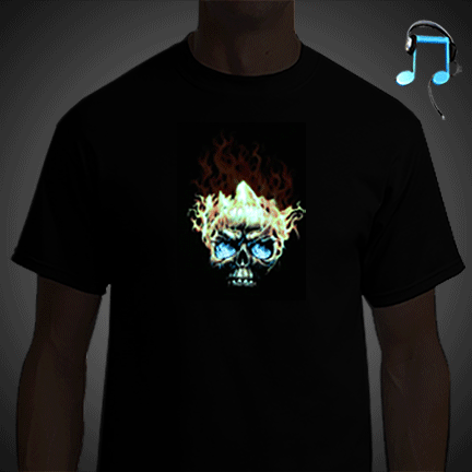 Flaming Skull LED Light Up T-shirt