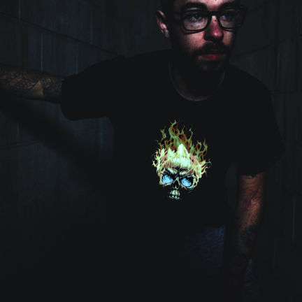 Flaming Skull LED Light Up T-shirt