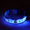 Blue LED Light Up Dog Collar with natutical theme of sailboards anchors and stars