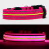 Splitscreen showing Neon Pink LED Dog collar turned off and turned on lighting up bright