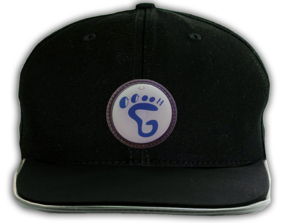 Flat Top Brim Black Baseball Hat with Blue Foot logo