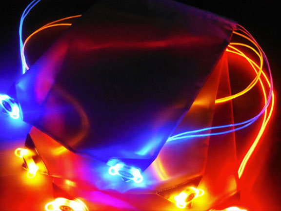 Blue, Orange, and Red LED Bags