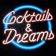 Cocktails & Dreams neon look logo illuminating on EL panel design