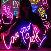 collage of LED light up signs with inspirational sayings