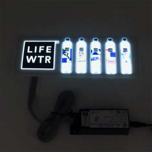 Life war branded el poster with water bottle lighting up brightly
