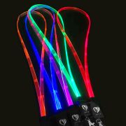 5 colorful lanyards illuminating in orange, blue, pink, green and red