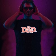 custom animated light up shirt on DJ with D&D artwork flashing in patterns