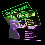Battery powered coolest business cards lighting up in green, yellow and purple led