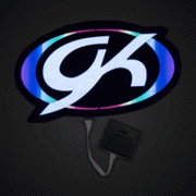 GK Elite logo on custom EL panel lighting up in rainbow pattern