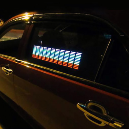 equalizer design on side of car EL poster lighting up brightly in dark