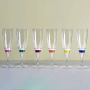 Line of LED champagne glasses turned off, with color strip visible