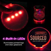 Diagram of led coasters lighting up custom logo and glass
