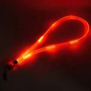 Microsoft logo laser engraved into red LED lanyard shining bright