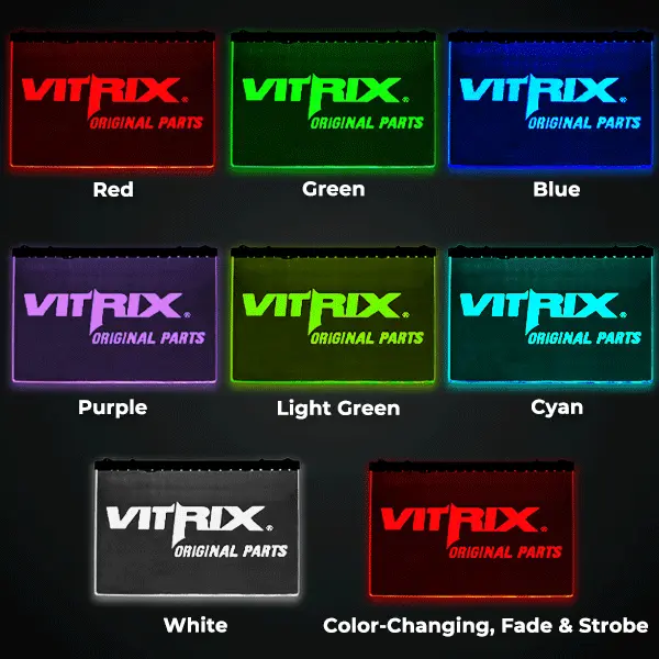 Edge lit acrylic signs in 7 different colors and color changing option