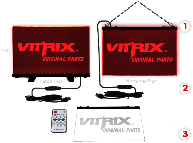 Diagram of an engraved acrylic custom led sign hanging or a table stand