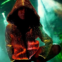 Girl wearing fiber optic LED hoodie