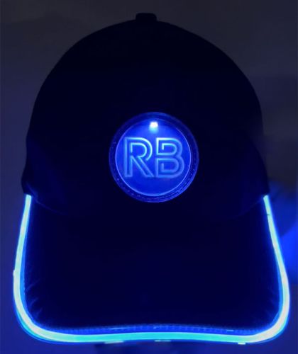 custom RB logo on light up hat with blue LEDs