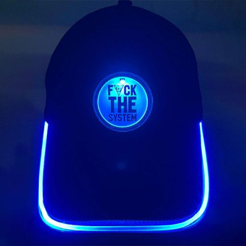 led hat with custom logo with brim lighting up blue