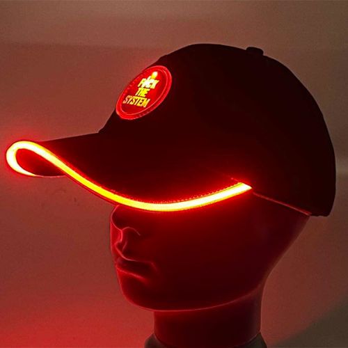 side profile of a light up hat in red