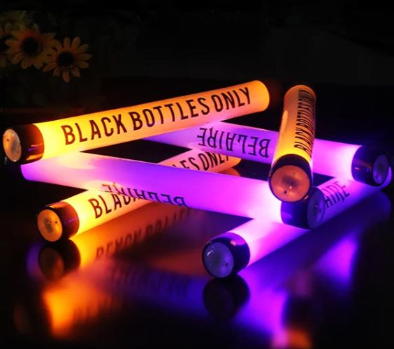 black bottles only custom wine company LED foam sticks
