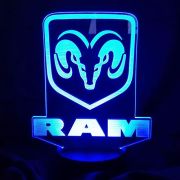 Dodge ram logo lighting up bright blue on acrylic LED table sign
