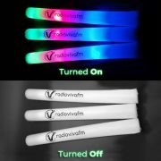 Three color changing LED foam sticks glowing and then the printed design visible when turned off