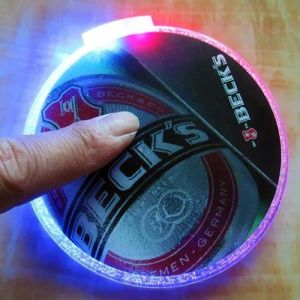 Beck's Beer logo printed onto glowing LED coaster