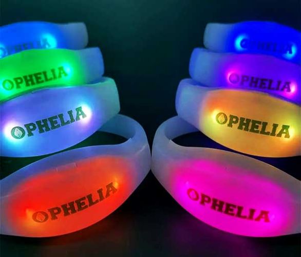 Ophelia logo customized on remote control LED bracelets for special event
