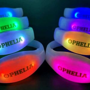 Ophelia logo customized on remote control LED bracelets for special event
