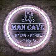 custom man cave design with neon outline glowing