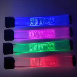4 colorful illuminating wristbands with engraved logo on extra wide bands