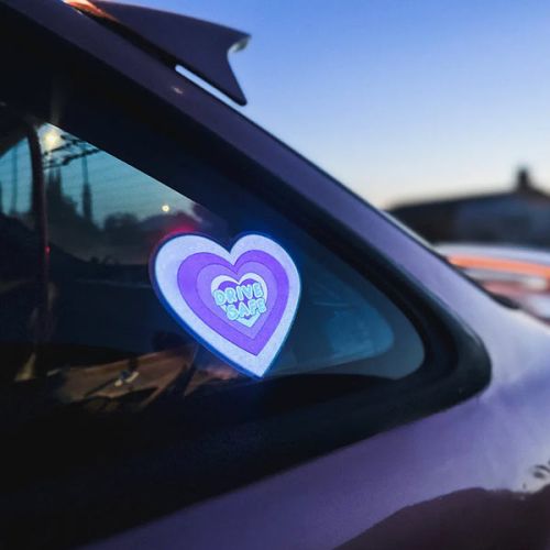 heart shaped drive safe EL car sticker lighting up on back car window