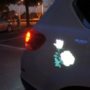 bright glowing rose decal adhered to car