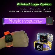 Diagram showing logo print available on battery pack of LED wristbands for additional branding