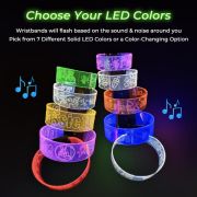 10 different engraved LED wristbands illuminating different colors with laser engraved artwork