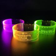 3 screen printed LED bracelets for cruise glowing bright pink, yellow and green