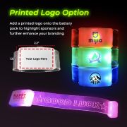 Diagram of print space available on battery pack of LED wristbands for additional branding