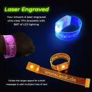 Laser engraved TPU wristbands that illuminate your custom design fully in neon colors
