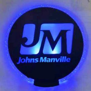 Johns Manville custom logo LED coaster glowing blue