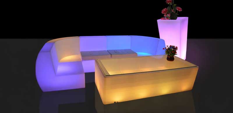 LED couch, LED coffee table and LED flower pot
