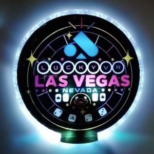Las Vegas Conference Logo glowing on custom LED drink coaster