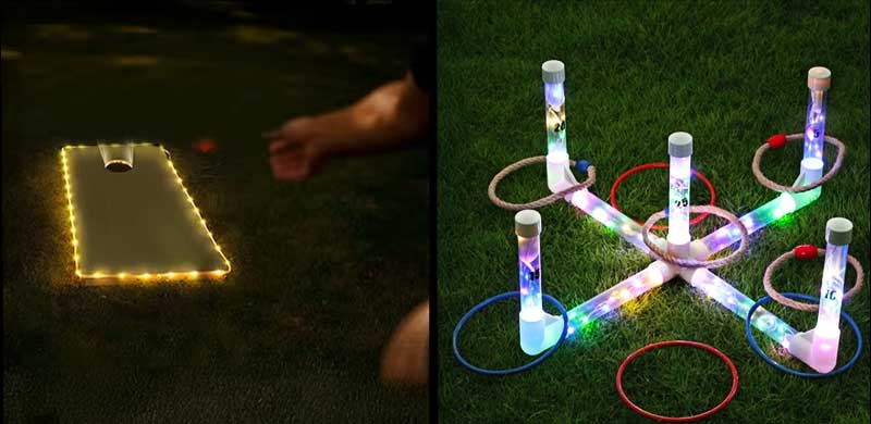 LED corn hole and light up ring toss