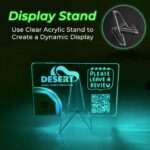 Customized acrylic table card with QR code on a display stand