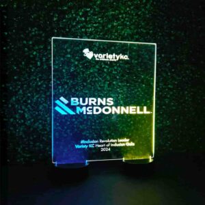 Custom branded edge lit acrylic table lamp centerpiece for business display
