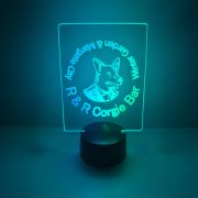 Battery powered glowing table lamp green and blue with dog logo