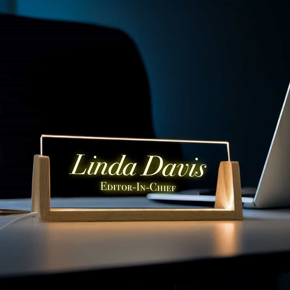 Custom Engraved Acrylic Desk Sign - Light Up Office Name Plaque & Night Light