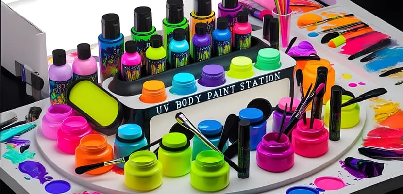 UV paint station for body painting at glow party